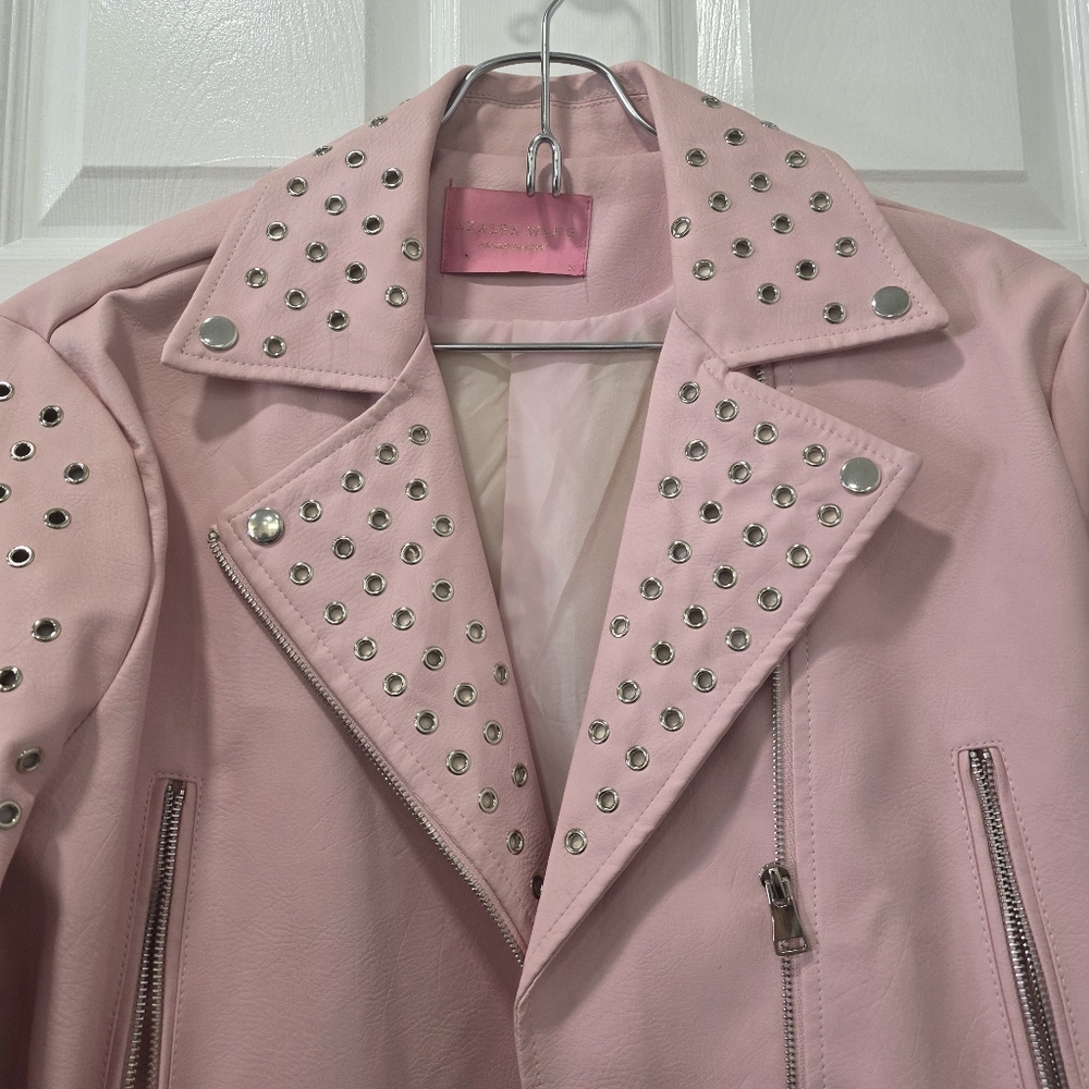 Azalea Wang Plus Rosalita Grommet Pink Faux Leather Moto Jacket Size 1X - Picture 5 of 17